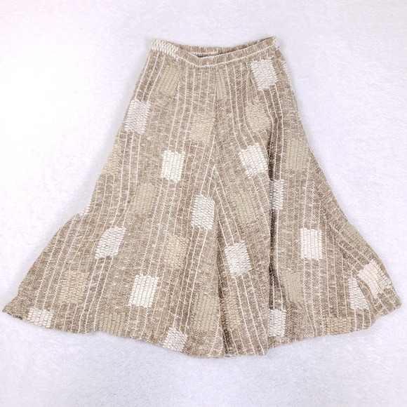 Handmade Dresses & Skirts - Vintage 70s Handmade Midi Skirt Womens XS S Beige Geometric Boho A Line